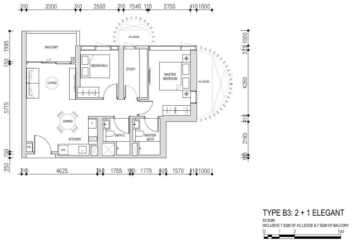 2-Bedroom + 1 Elegant · Type B3 · 893 sqft